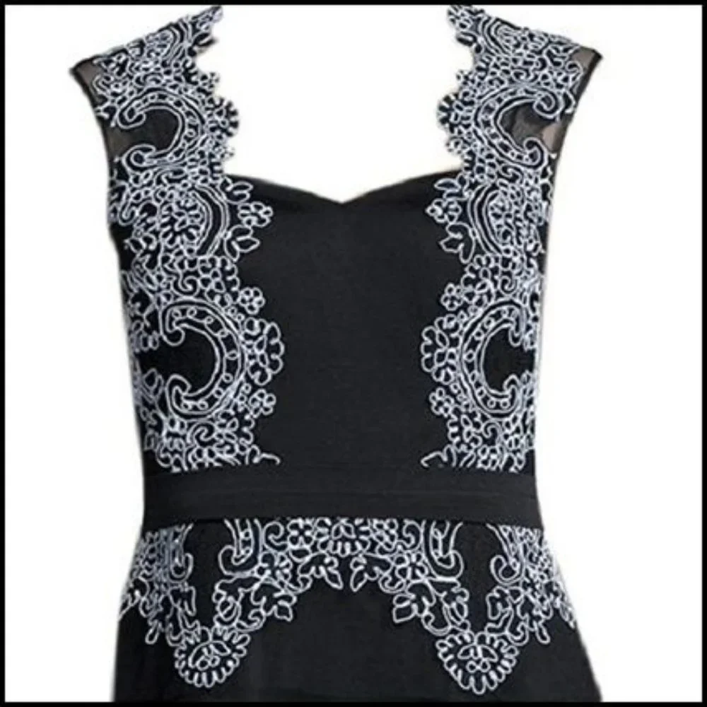Aidan Mattox  Black Textured Sheath Dress W/ Mesh & White Giupure Dress.  SZ 12 - Picture 5 of 5